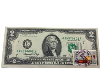Uncirculated Apr 13 1976 $2 Bill First Day Issue with Chemistry Stamp Huntertown Indiana