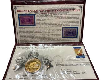 1987 U.S. Constitution Bicentennial Silver Dollar + First Day Cover Stamp Philadelphia