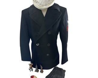 USN Vintage Pea Coat Dark 36R 100% Wool Vietnam Era + White Dixie Cup Sailor Hat Cap