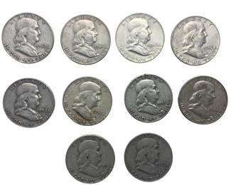 Benjamin Franklin Half Dollar Coins 50 Cent .900 Silver
