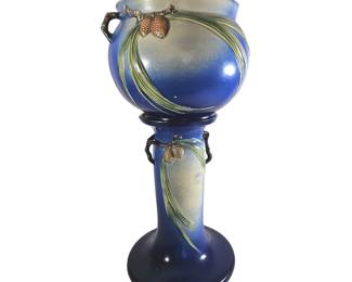 32" 2 Piece Roseville Footed Planter Blue Pinecone Pedestal Jardiniere Design