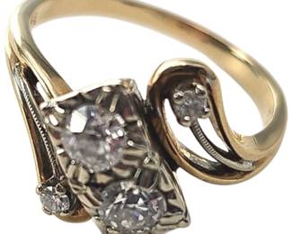 Vintage 14KT Gold 4 Diamond Cocktail Ring Engagement 4.1g