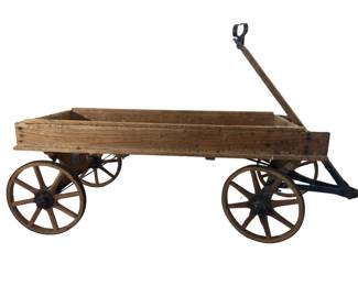 Antique Children's Farm Wagon Rustic Wood Spoked Wheels Cast Iron Bands