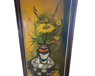 Vanguard Studios Abstract Expressionism Brutalist Signed Painting Flowers in Vase