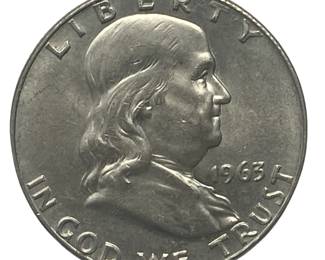 1963D Bell Lines Benjamin Franklin Half Dollar Coins 50 Cent .900 Silver