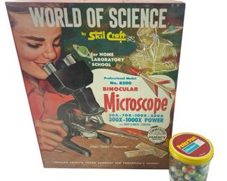 Vintage Skil Craft Chemistry Set Metal case + Jar of Vintage Marbles