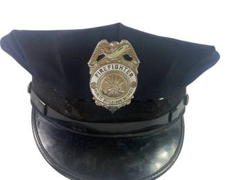 Vintage Firefighter Fireman Black Hat Dress Cap