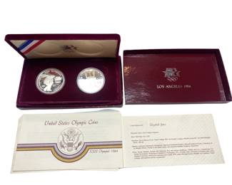 1984 Olympiad Olympics .900 Silver Coins Proofs 2 Coin Set Half Dollars