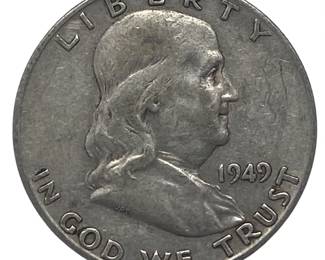 1949D Benjamin Franklin Half Dollar Coins 50 Cent .900 Silver