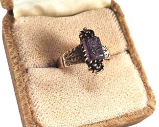 Victorian Carved Amethyst Ring Tested 10KT Gold