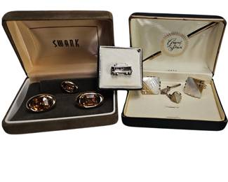 SWANK Costume Jewelry Mens Cufflinks Tie Bar in Boxes