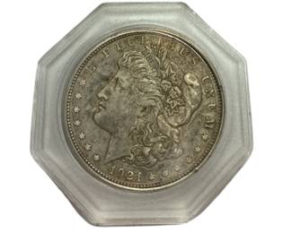 1921 DvMorgan Dollar Coin .900 Silver in Case Irregularity Over "D