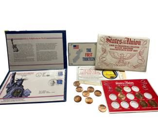 Statue of Liberty First Day Cover Stamp & Coin + 1969 US State Copper Coins The First 13