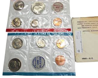 1969 Uncirculated Proof Set All Mints Pennies Nickels Dimes Quarter .400 Silver Kennedy