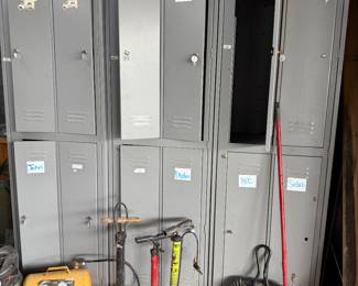Sets of lockers for uniforms that have locker keys and one key that opens four, air compressor, pump up air