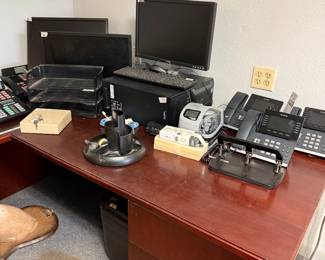 North Star phones systems, monitors, solid wood desk, and time clock