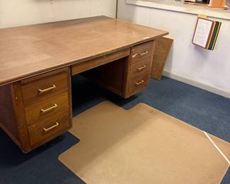 Solid wood desk and rolling pad for chair