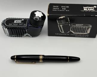 MONTBLANC MEISTERSTUCK FOUNTAIN PEN WITH 14K GOLD NIB AND GLASS REFILL CONTAINER