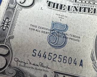 2 US $5 BLUE SEAL SILVER CERTIFICATES
