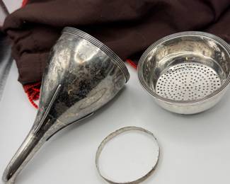 GEORGE III .925 FINE SILVER WINE FUNNEL, STRAINER AND STRAINER LINER