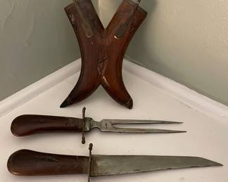 Vintage Knife & Fork Set in Wood Sheath