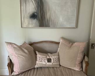 French style linen covered settee