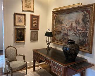 Wonderful French bureau plat with leather top.