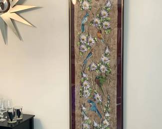 Vintage Asian Panel Spring Birds and Flowers