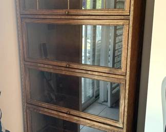 Antique Glass Front Book with with Leaded Glass