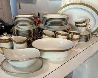 Sango "Georgetown" Gold Rimmed China, Complete Service for Eight with Serving Pieces