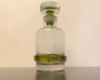 Italian Liquor Decanter with Green Glass Belt and Stopper