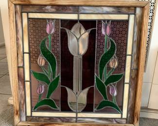 Vintage Framed Leaded Tulip Glass