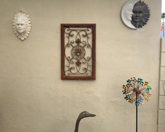Cement Crane Statue, Miscellaneous Wall Art and Spinner, plus More Metal Wall Art, not pictured