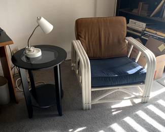 Vintage Bentwood Arm Chair, Contemporary Wood and Glass Side Table