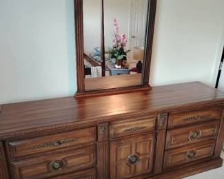 Ornate Wood Dresser with Mirror