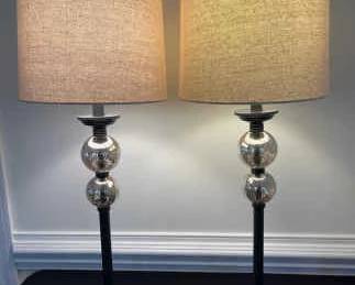 Pair Of Lamps With Glass Ball Accents
