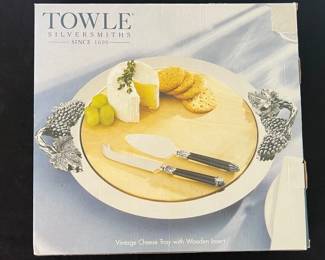 Brand New Towle Silversmiths Vintage Cheese Tray With Wooden Insert