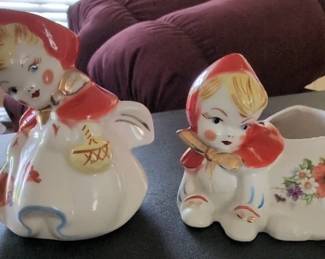 Red Riding Hood Vintage Creamer And Sugar Bowl