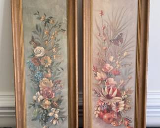 Vintage Signed Flower Paintings Pair