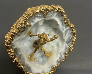 Gold Plated Agate Quartz Geode with Miner