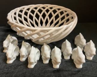 Ceramic Cast Enamel Woven Fruit Bowl Porcelain Bunny Napkin Rings