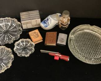 Vintage Hazel Atlas Glass Nesting Ashtrays, Vintage Crystal Diamond Point Ashtray More