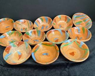 Mini Hand Painted Mexican Terra Cotta Pottery Bowls