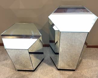 Two Mirrored Pedestal Tables