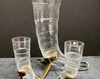 Vintage Littalo Drinking Horns in Clear Glass Made in Finland