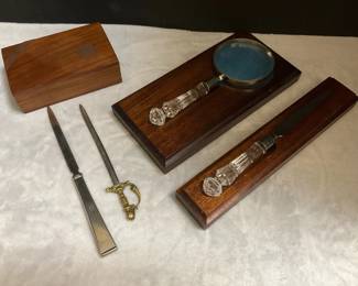 Vintage Waterford Crystal Handle Magnifying Glass, Letter Opener Trinket Box