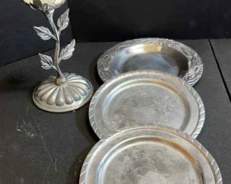 Three Pewter Plates Candleholder