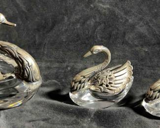 Crystal Sterling Swan Salt Cellars