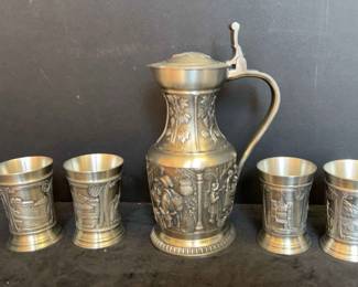 Vintage Etain 95 Zinn Pitcher Cups