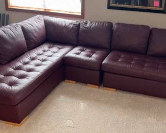 001 American-Leather Red L-Shaped Sofa